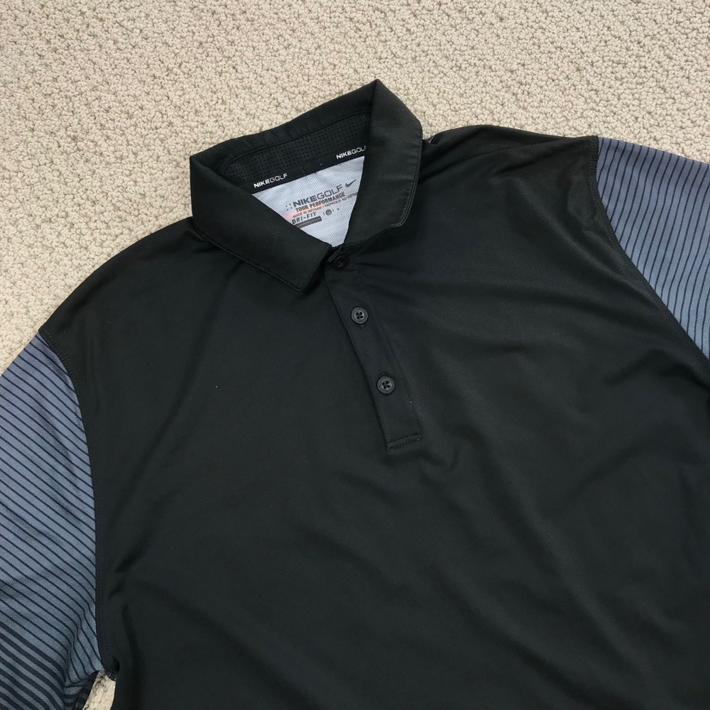 Nike Golf Tour Performance Dri-FIT Polo Shirt Mens Large Black Striped 455907